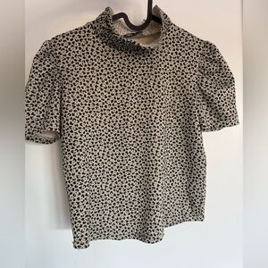 Zara Black and Cream Patterned Blouse